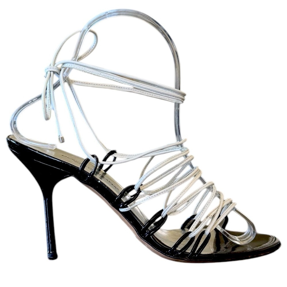 Dolce & Gabbana Strappy Ankle Tie Patent Leather Summer Elegant Heel Sandal